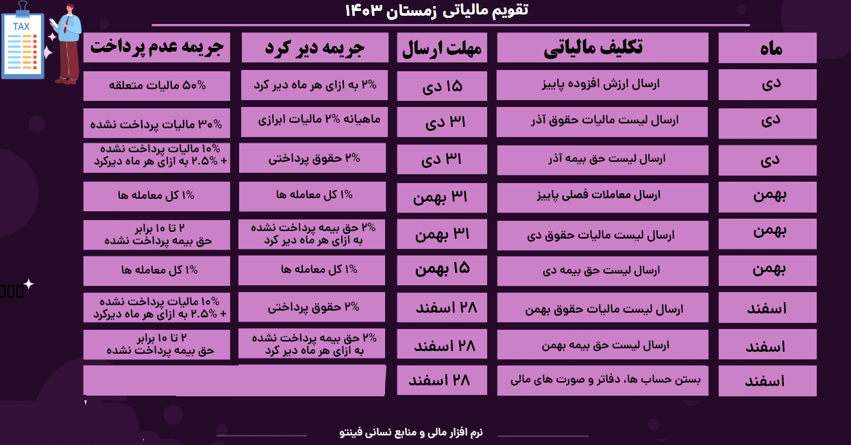 تقویم مالیاتی زمستان