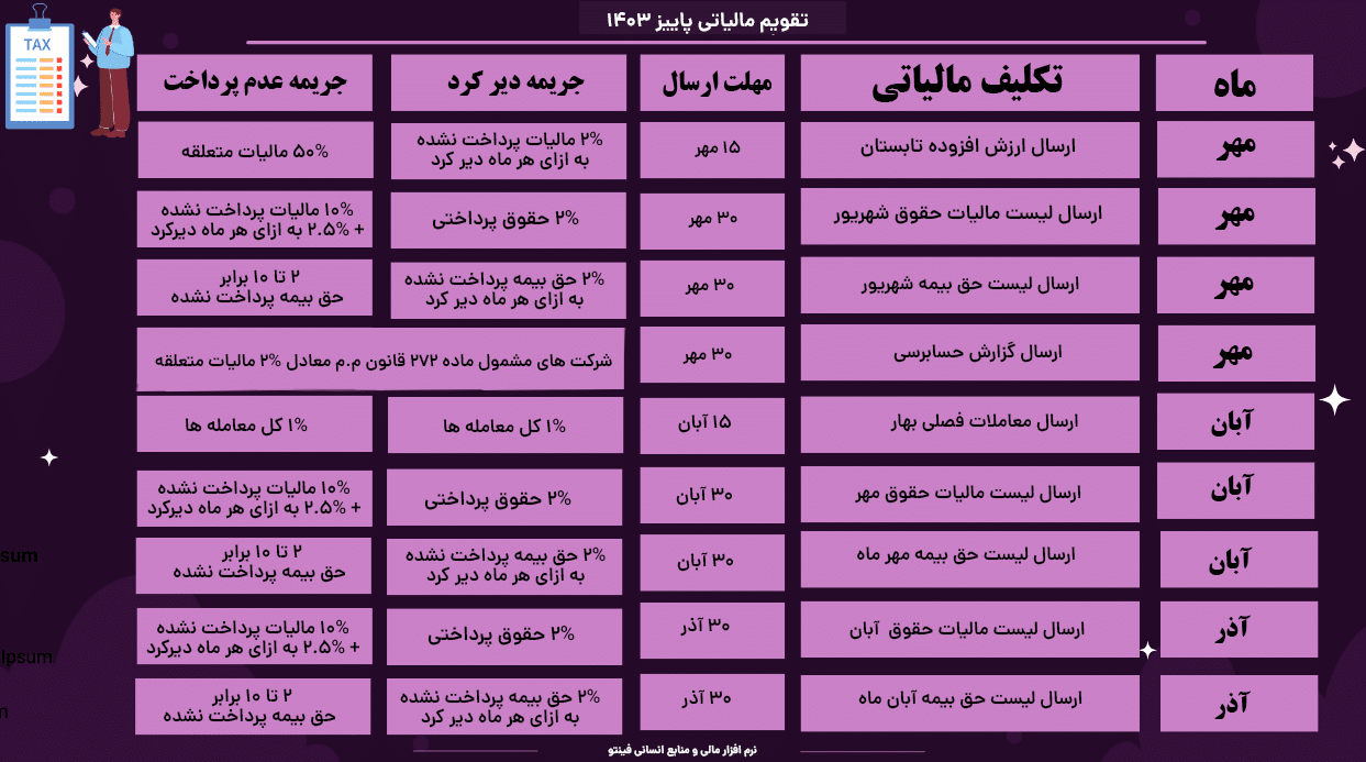 تقویم مالیاتی پاییز